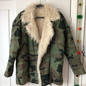 Topshop fur lined camo jacket